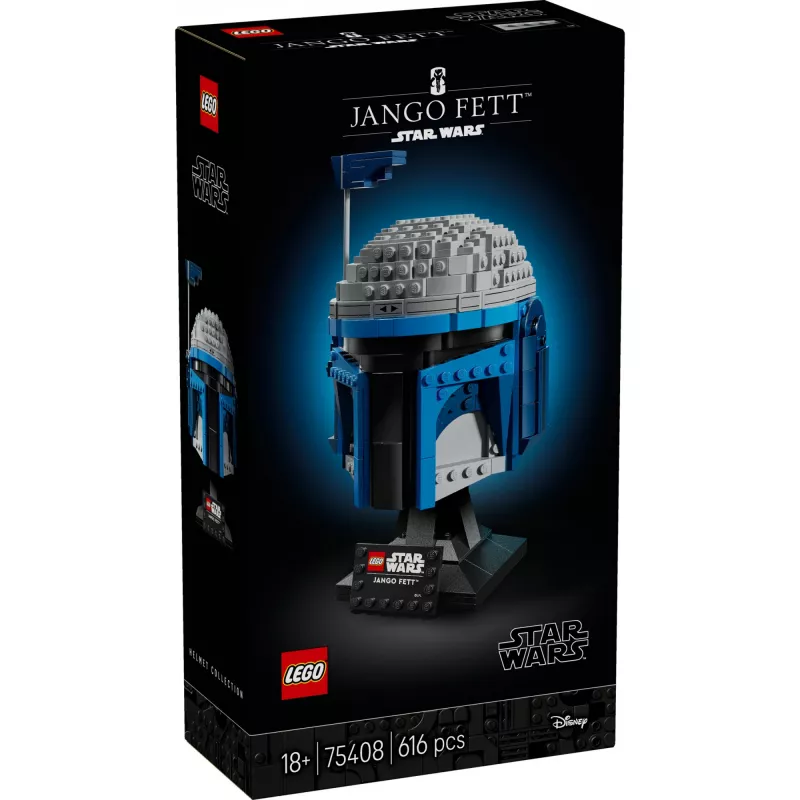 Kogutav LEGO Star Wars kiivri aksessuaar Jango Fett 75408 — 616 tükki, 210×120×110 mm väljapanekumudel
