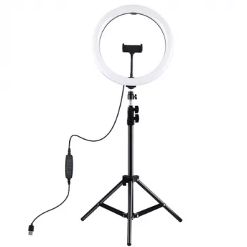 LED-ringsvalgus 30 cm statiiviga kuni 1,1 m ja telefonihoidikuga, USB