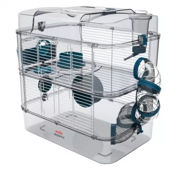 Puur ZOLUX Rody3 DUO sinine — kahetasandiline näriliste puur, plastikust ja metallist, 410×270×405 mm, 3 kg