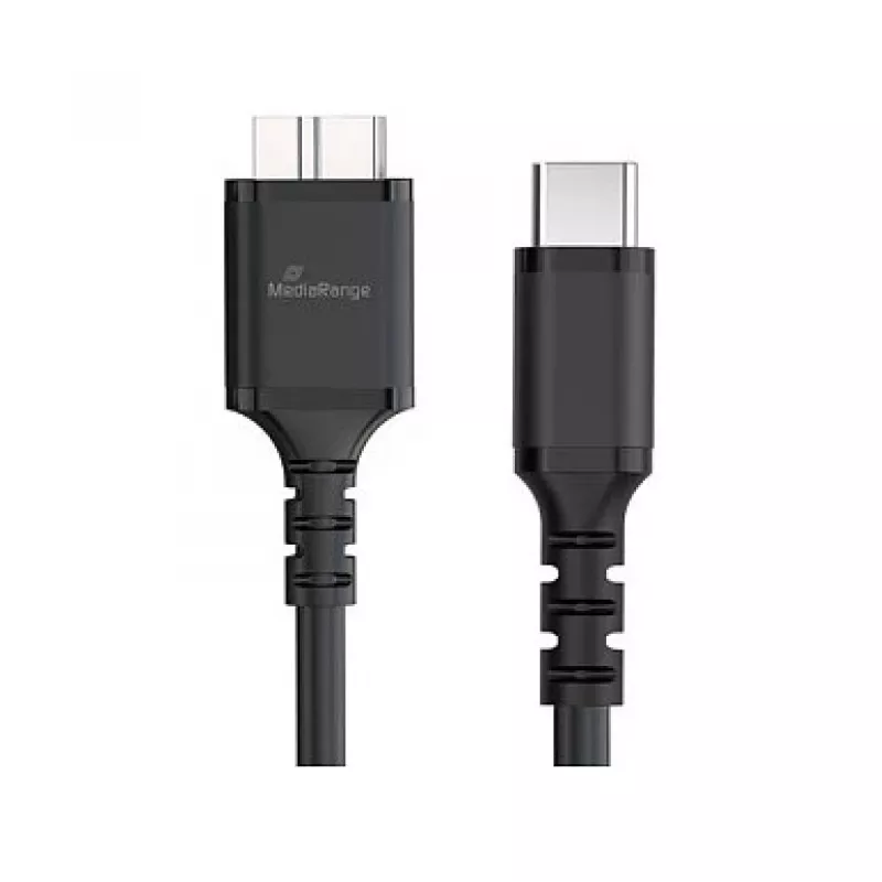 USB-kaabel MediaRange MRCS257 0,5 m — Micro-USB B to USB-C, USB 3.2 Gen 1 (5 Gbit/s), must