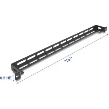Kinnituskomplekt DELOCK 67461 Must metall — rack L-kujuline paneel, 19 tolli 0,5U, 50 mm kaablisideme kinnitusega