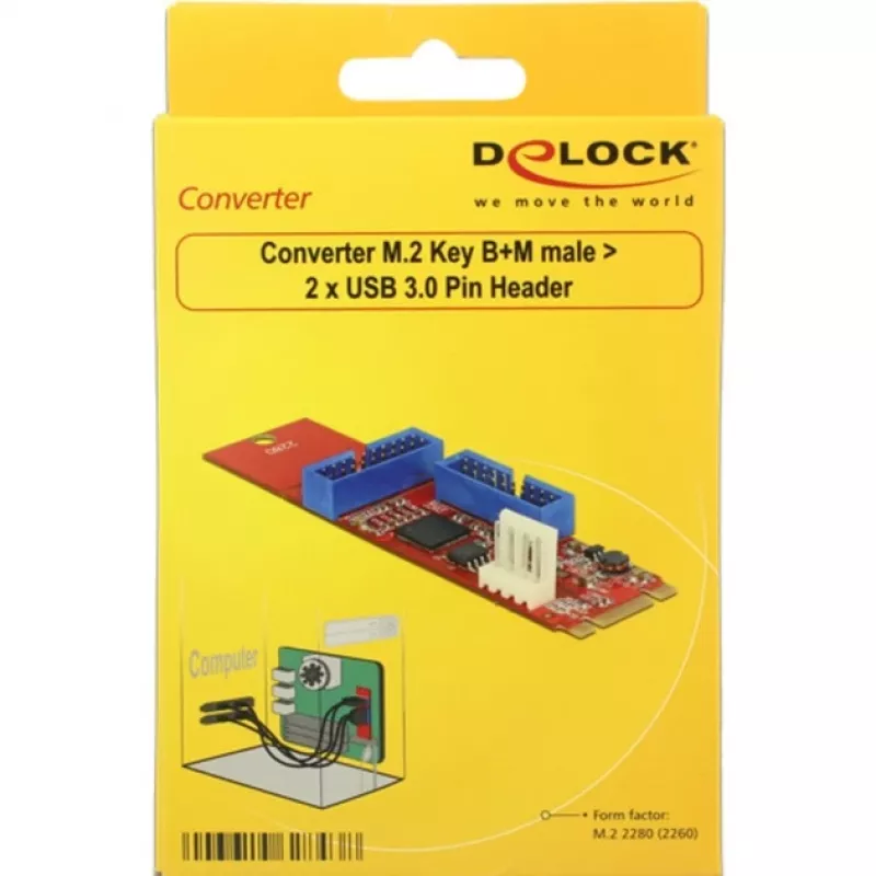 Delock Konverter M.2 Key B+M isane > 2 x USB3.0 Pin Header - USB-adapter - M.2-kaart - USB3.0 (sisemine) x 2 (62843)