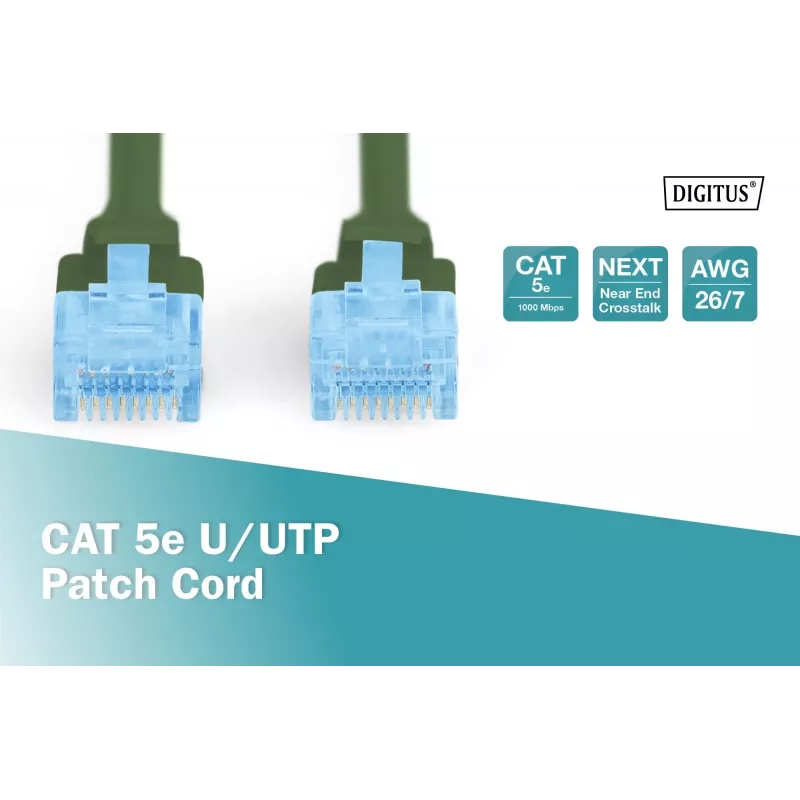 Võrguparandusjuhe DIGITUS CAT5e U/UTP, 3 m, RJ-45 kuni RJ-45, roheline