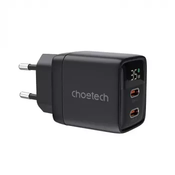 Choetech PD6051 USB-C USB-C PD 35W GaN seinadapter ekraaniga - must
