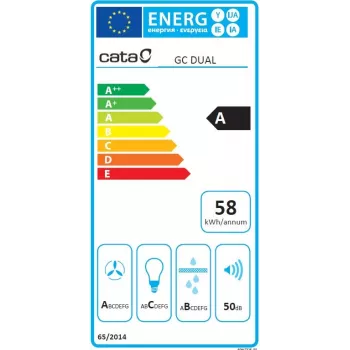 CATA õhupuhasti GC DUAL A 45 XGWH, energiatõhususe klass A, laius 45 cm, 820 m3/h, puutetundlik juhtimine, LED, valge klaas