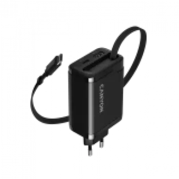 Laadija CANYON OnCharge 65RC sisseehitatud USB-C kaabliga, 65 W, 1x PD, 1x QC, EL-pistik, must