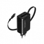 Laadija CANYON OnCharge 65RC sisseehitatud USB-C kaabliga, 65 W, 1x PD, 1x QC, EL-pistik, must
