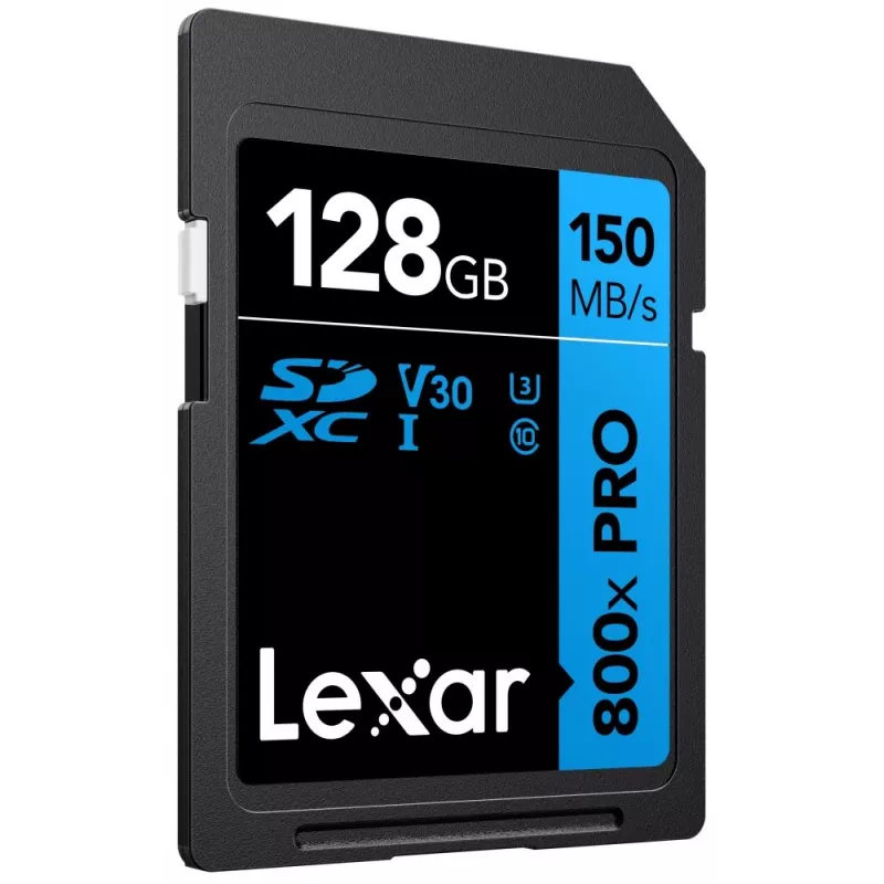 SDXC-mälukaart Lexar 128 GB UHS-I 800xPRO Klass 10 U3 V30 — 150 MB/s lugemine, 45 MB/s kirjutamine, must