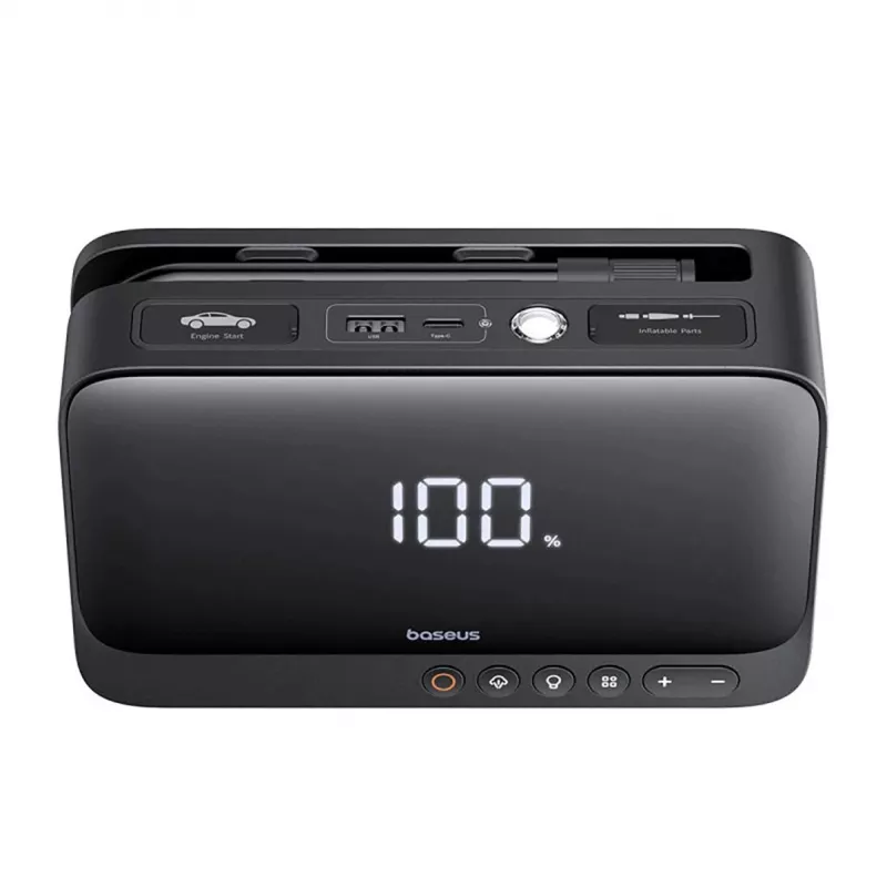 Kaasaskantav laadija Baseus Super Energy 6000 mAh — startlaadija, LiPo 6000 mAh, 300 A käivitusvool, 150 PSI, sisseehitatud ekraan ja taskulamp, USB-C + USB-A, must
