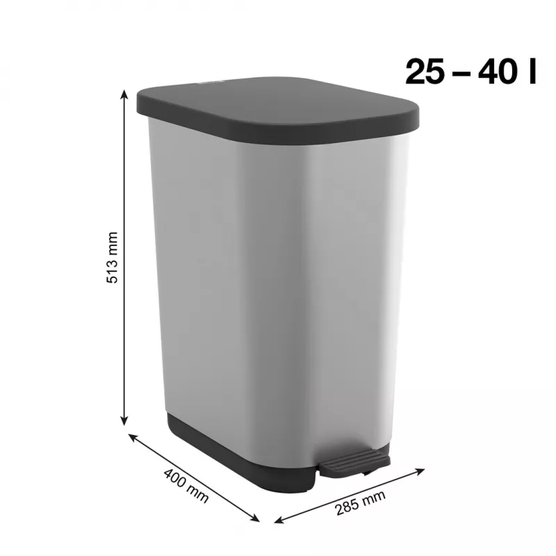 ROTHO Ribo Silver – pedaaliga prügikast – 35 l