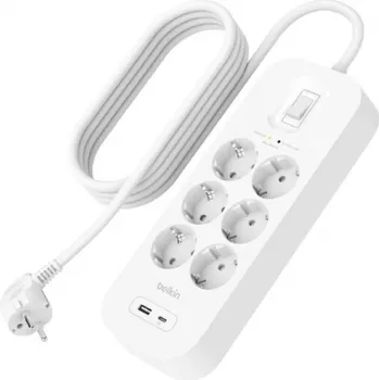 Liigpingekaitse Belkin SRB002VF2M‑V2 — 6 pistikupesa, 2 m kaabel, USB‑C ja USB‑A pordid