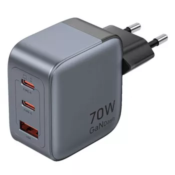 Vention GaN laadija FEXH0-EU 70W — 2x USB-C + 1x USB-A, PD 70W, 100–240V