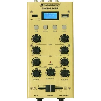 Mini helimikser Omnitronic GNOME-202P 2 kanaliga ja 3-ribalise ekvalaiseriga