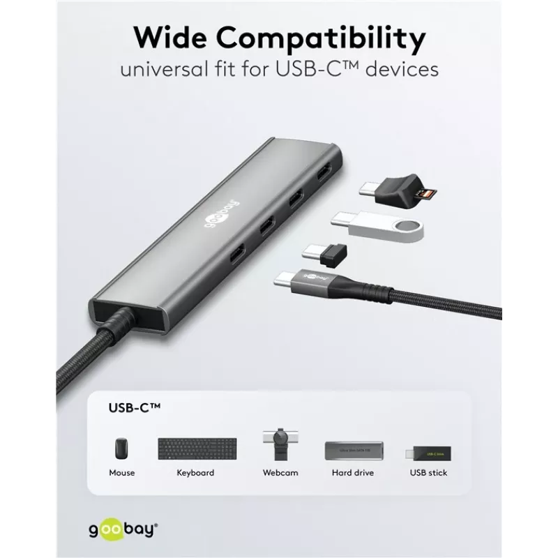Goobay Slim 4-Port USB-Hub USB-C kuni 5 Gbit/s - -Pistik> 4x -Pesa (76564)
