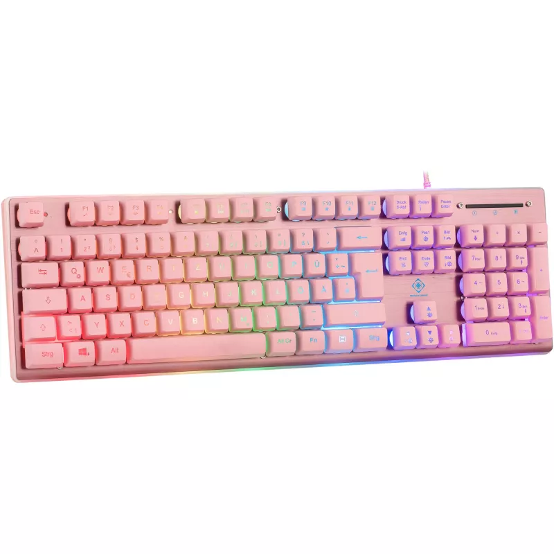 Deltaco GAM-021-RGB-P-DE - täissuuruses (100%) - USB - membraanlülitiga - QWERTZ - Roosa