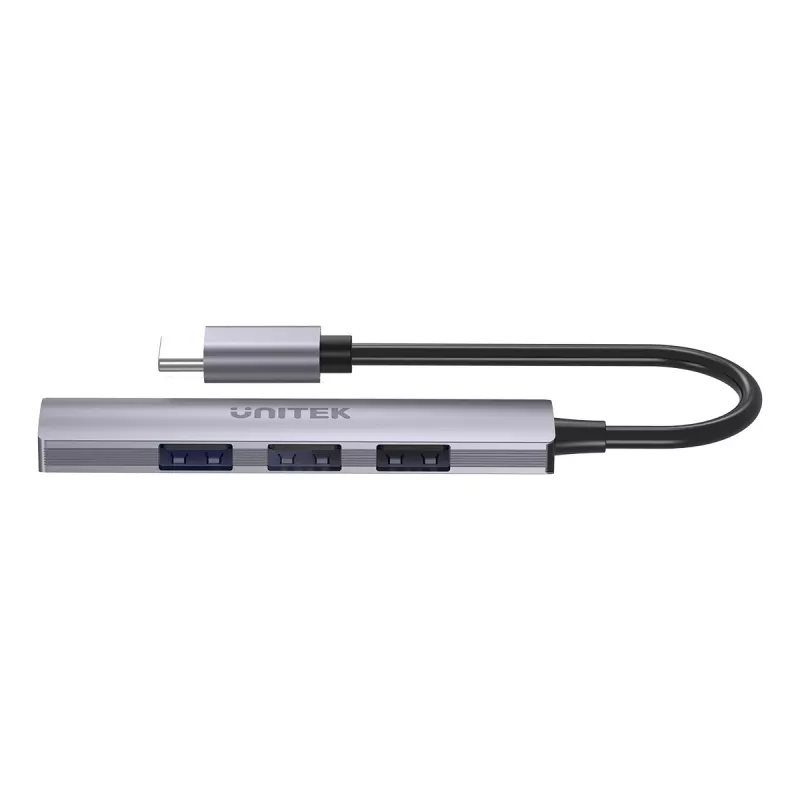 USB-C jaotur Unitek H1208B — 1x USB-A 5 Gbps, 3x USB-A 2.0, USB-C host, alumiiniumkorpus, 0,20 m kaabel