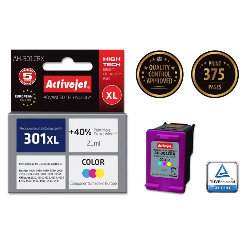Activejet AH-301CRX tint (HP 301XL CH564EE ühilduv; Premium; 21 ml; värviline)