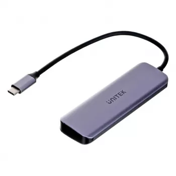 USB-hub Unitek P5+ — 5 porti (4 × USB 3.2 Gen 2 Type-A), USB 3.2 Gen 1 host, 5 Gbit/s, 10 W PD, alumiinium, hall