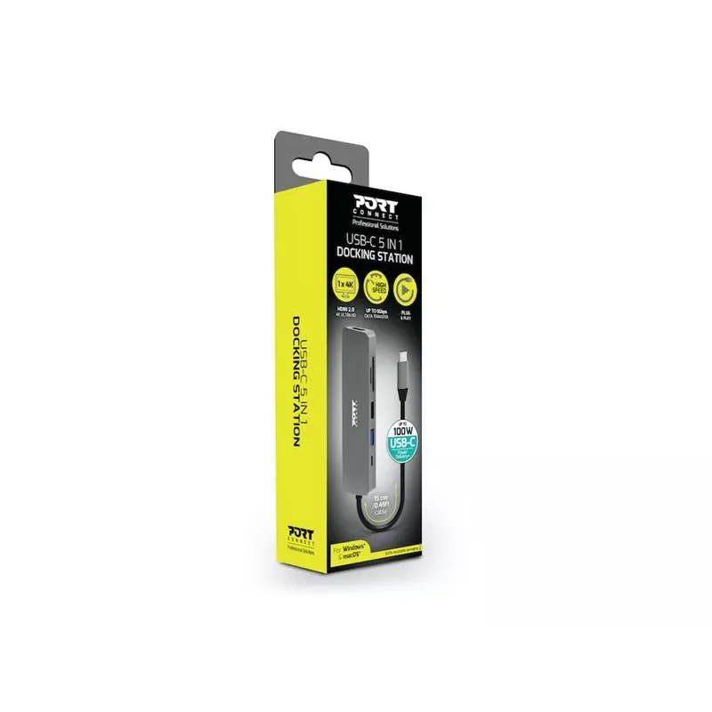 Liidesejaotur Port Designs 900162 USB USB-C — USB USB-C väljund, 3840x2160@60Hz, 20V/5A sisend, 117×34×13 mm, hõbedane