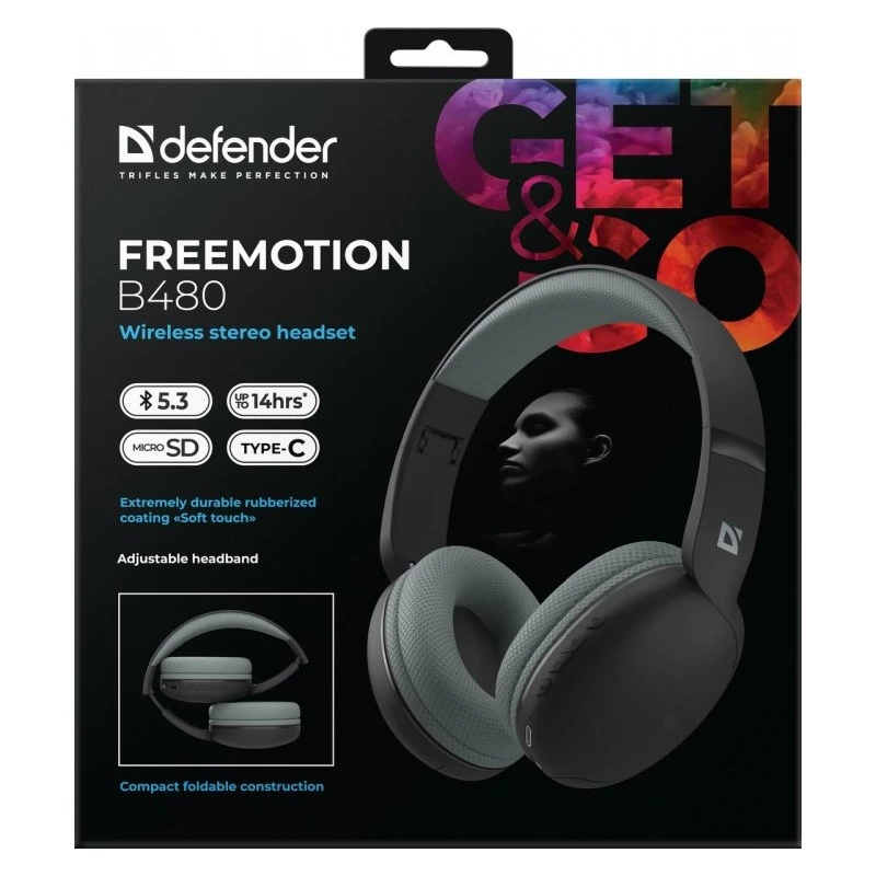 Juhtmevabad kõrvaklapid DEFENDER Freemotion B480 — kõrvapealsed, suletud, Bluetooth, 20–20000 Hz, 99 dB, USB-C, AUX
