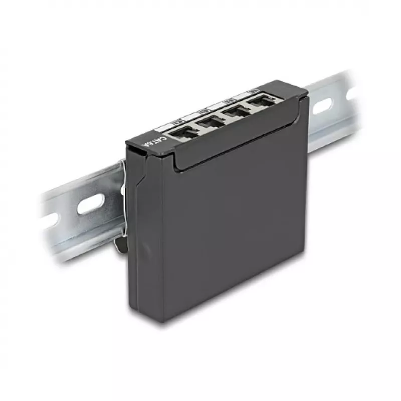 DELOCK Mini töölaua RJ45 4-pordiline Cat.6A varjestatud patch-paneel must, metall, 90×22×93 mm