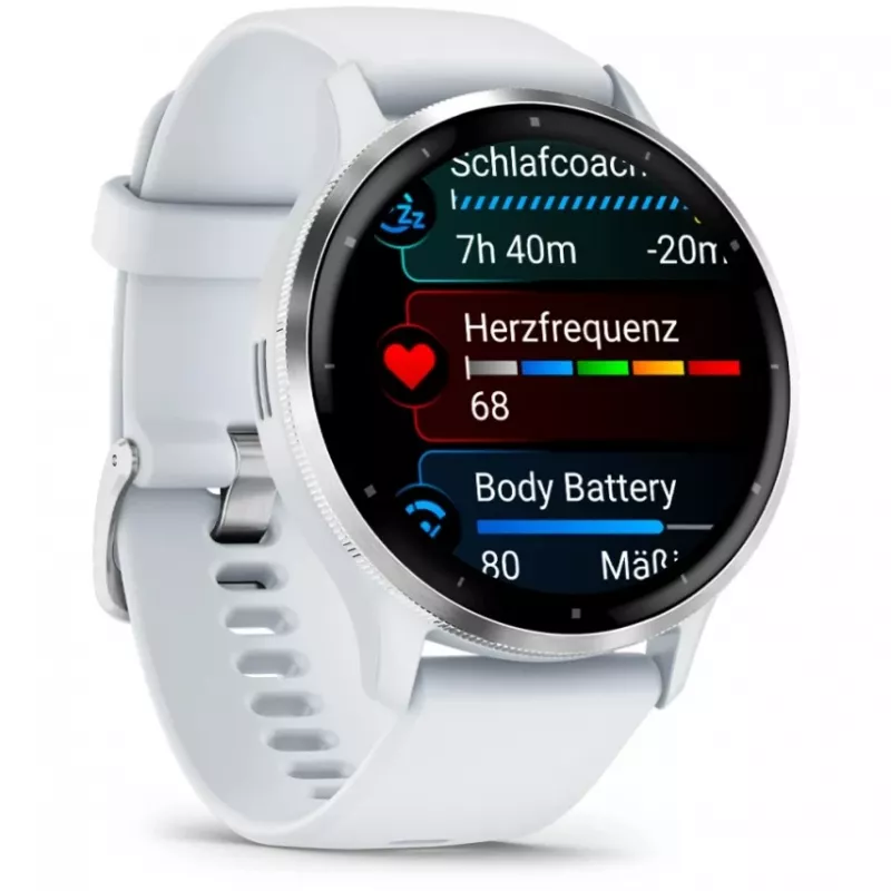 Nutikell GARMIN Venu 3 — 1,4-tolline AMOLED, 45 mm korpus, GPS, Wi‑Fi, 8 GB, hõbedane/valge, silikoonrihm