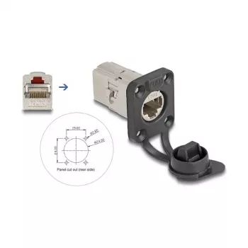 DeLOCK 67061 D-tüüpi RJ45 Cat.6A STP sisseehitatud sidur kaitsekorgiga, IP66