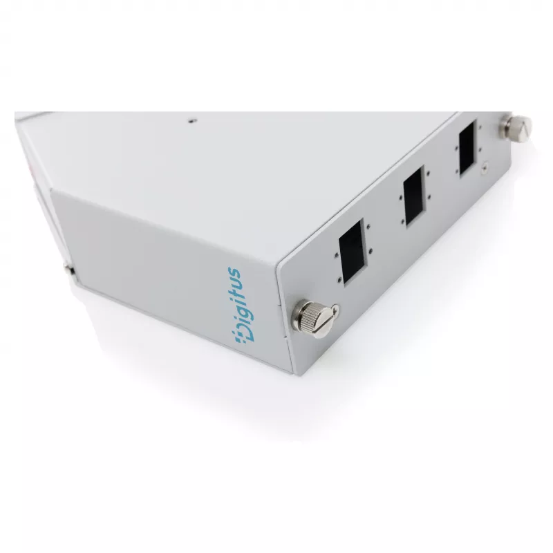 DIN-liistule paigaldatav fiiberoptiline jätkujaotur DIGITUS DN-96894 — nurga all, 6 SC SX / LC DX, alumiinium, hall