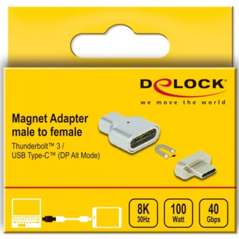 DeLOCK - Thunderbolt / USB-C adapter - USB-C (M) magnetic to USB-C (W) - USB 3,2 Gen 2 / Thunderbolt 3 4,5 A - 8K tugi - hõbedane (66433)