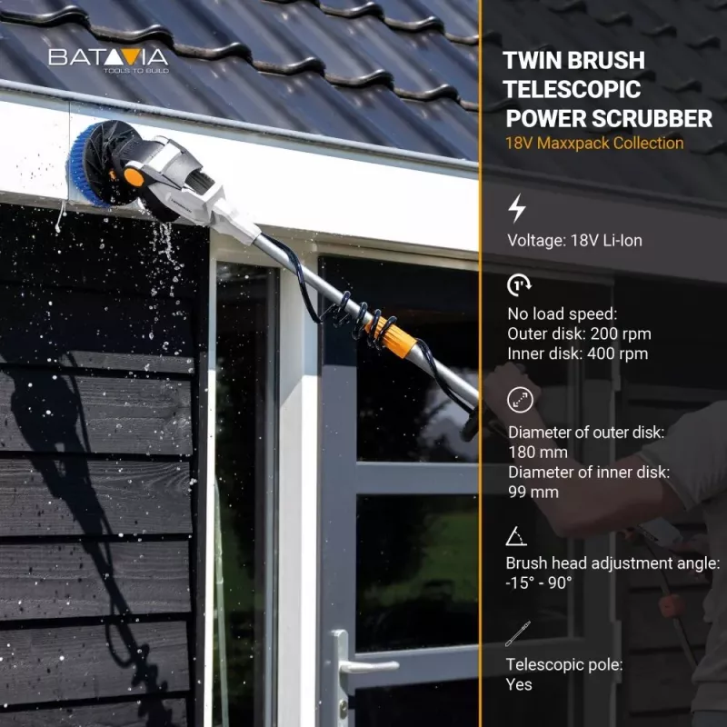 Batavia B.V. | 18V Twin Brush - Juhtmeta harjadeta teleskoopiline toiteharja, ilma aku ja laadijata | IPX7