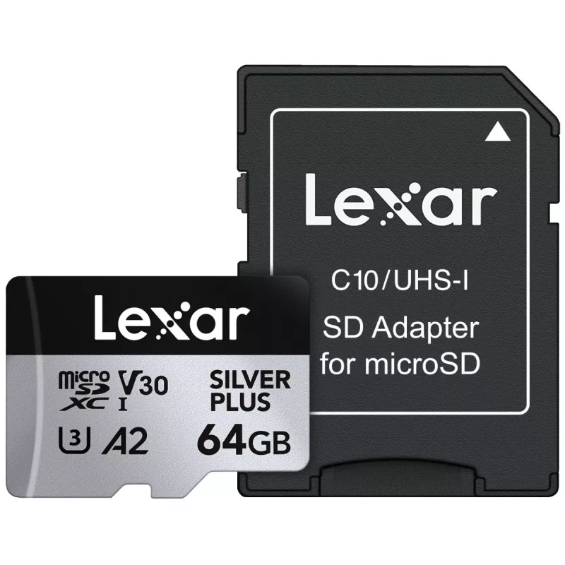 MicroSD-mälukaart Lexar 64 GB UHS-I Klass 3 SILVER PLUS