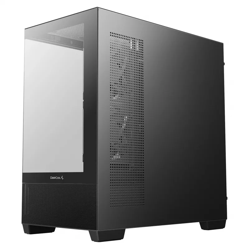 PC Midi Tower DeepCool CG380 3F — must, 235×437×451 mm, toetab 2x120 mm külg- + 1x120 mm tagaventilaatorit, alumine toiteplokk, 2.5 tolli/3.5 tolli kõvakettad