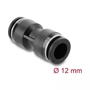 Pneumaatiline ühendus DELOCK 12 mm sirge, sisekeere, metallist/plastist korpus, pikkus 48,5 mm, must