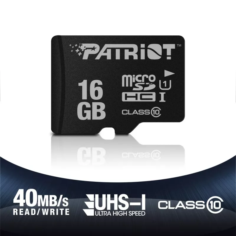 MicroSDHC mälukaart PATRIOT PSF16GMDC10 — 16 GB, Class 10, UHS-I (U1), 80 MB/s, must