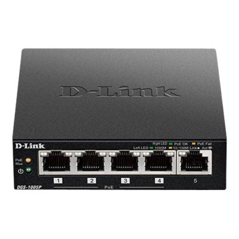 D-Link DGS-1005P/E võrgulüliti, haldamata, Gigabit Ethernet (10/100/1000), Power over Ethernet (PoE), must