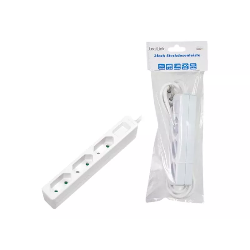 Pikendusjuhe LogiLink LPS229 1,5 m 3 vahelduvvoolupesa siseruumidesse valge