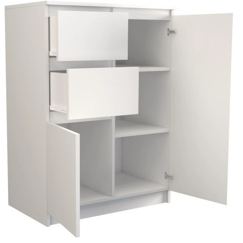Kummutipealne e-pood 2D2S BIEL — 2 sahtlit, valge, 700×400×970 mm, puitlaastplaat
