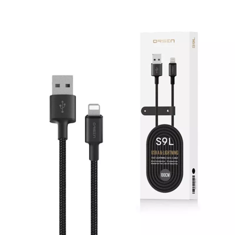 USB-A – Lightningi kaabel Orsen S9L 1 m 2,1 A – must