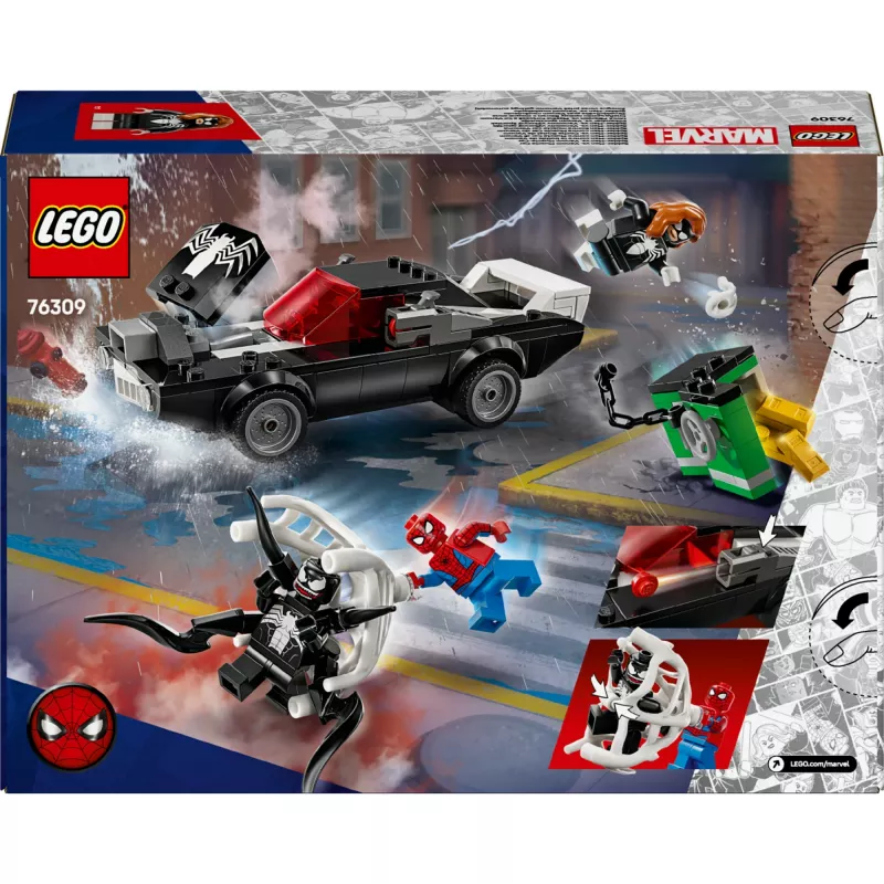 Ehituskomplekt LEGO Marvel Super Heroes Spider-Man vs. Venom Muscle Car 76309 — 254 tükki, 3 minifiguuri, vanus 7+
