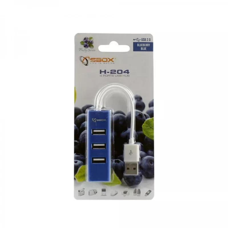 Sbox H-204 USB 4 pordiga USB-jaotur sinine (Blueberry Blue)
