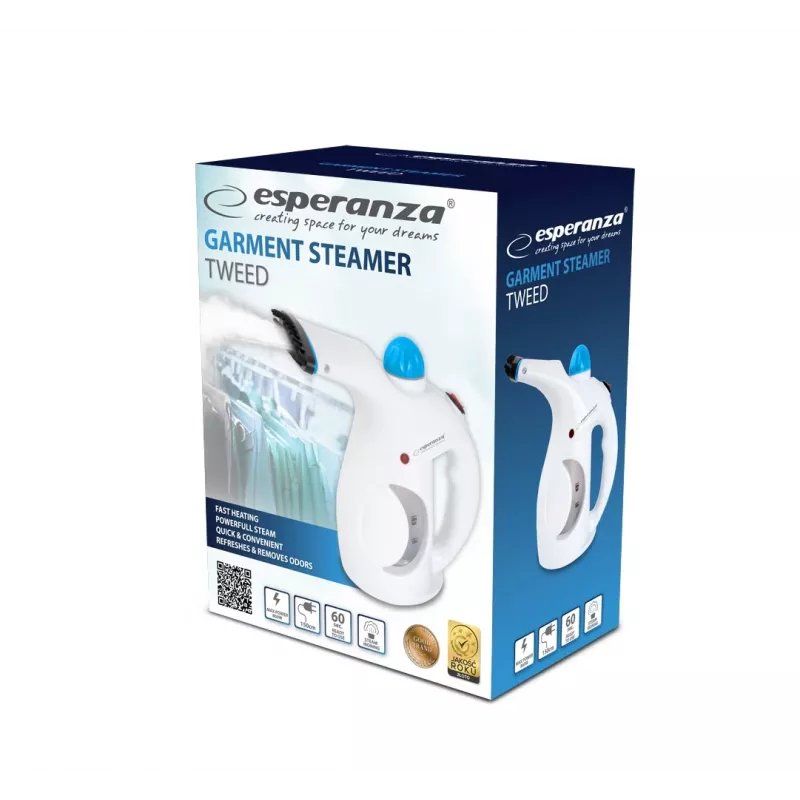 Käsikäeshoitav rõivaauruti ESPERANZA EHI006 — 800 W, 15 g/min aur, 0,2 L paak, 1,5 m juhe, must