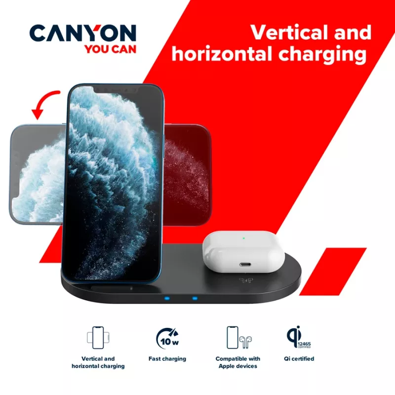 Charger Wireless Dock 2in1 QI 10W/USB-C/LED must
