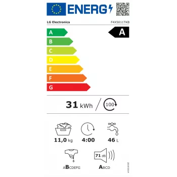 LG pesumasin F4X5011TKB, A, eestlaetav, pesukogus 11 kg, sügavus 56.5 cm, 1400 p/min, LED, valge | LG