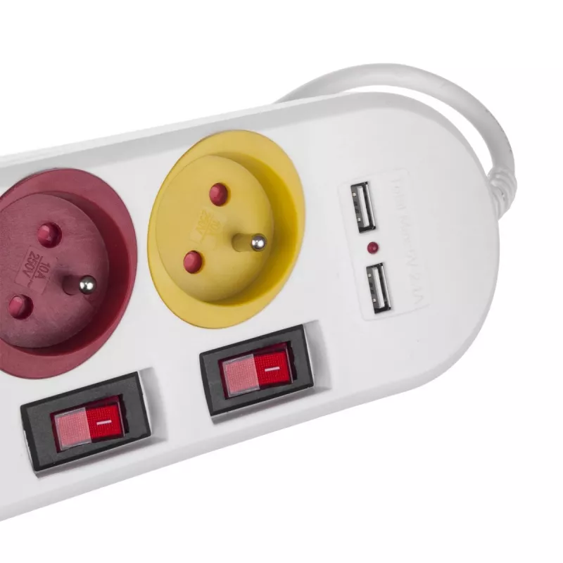 Pistikupesariba MACLEAN MCE229W — 4 pesa, 2× USB, 1,5 m kaabel, tüüp F, 10 A, valge