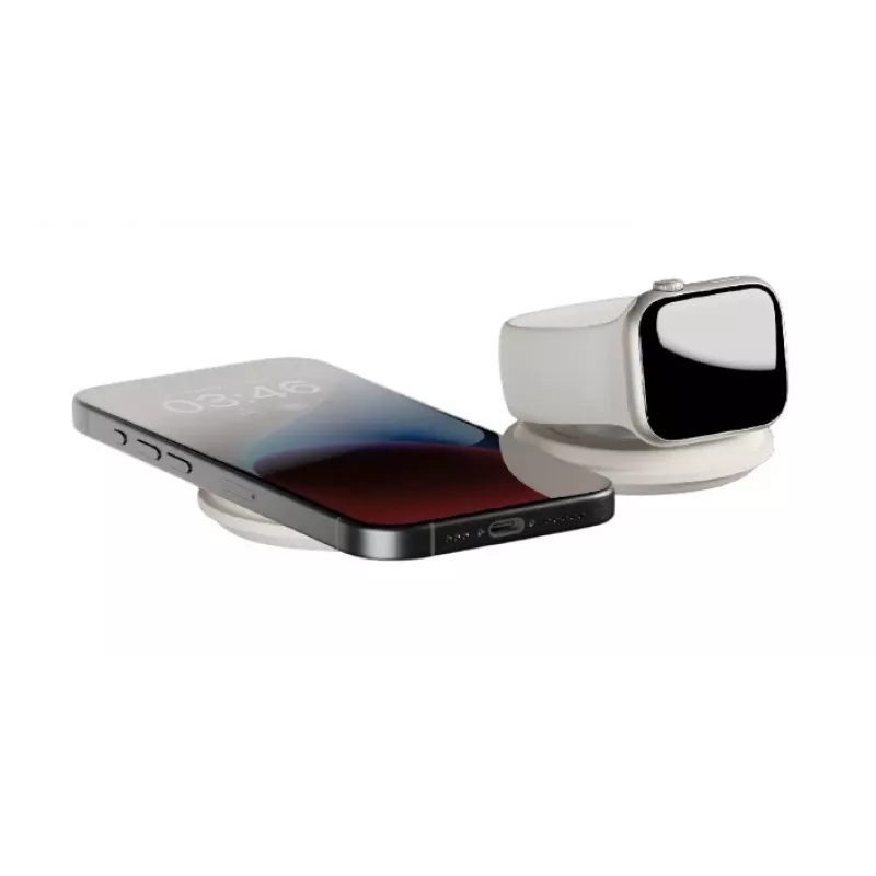 Sisetingimustes kasutatav 2-in-1 juhtmevaba laadija native union Voyage 2-In-1 Wireless Charger Sandstone USB nutitelefonide ühilduvus helehall