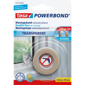 Kinnitusteip Tesa Powerbond LÄBIPAISTEV 1,5 m 19 mm