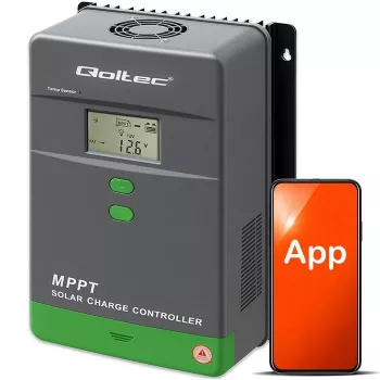 MPPT päikeselaadimiskontroller QOLTEC 80A temperatuurianduriga, 12/24/36/48 V, LCD, Bluetooth, APP, GEL/LiFePO4