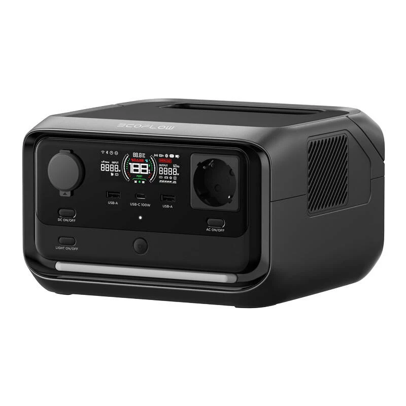 Kaasaskantav elektrijaam EcoFlow River 3 Plus — LiFePO4 286Wh, AC ja USB väljundid, laadimine päikesepaneelist/autost