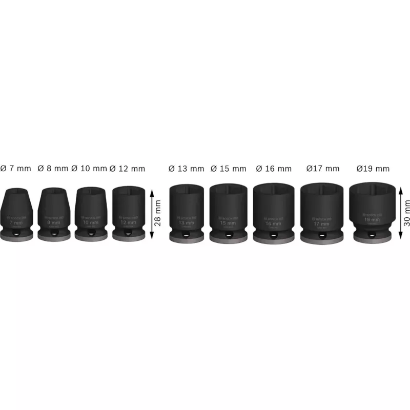 Löökpistikupesade komplekt Bosch 3/8 tolli, 9-osaline, must, standardne