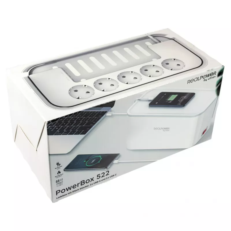 Pikendusjuhe RealPower PowerBox 522 1,5 m 5 pistikupesa Siseruumidesse Valge